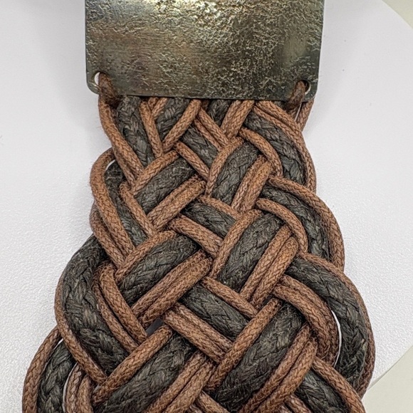 Vintage Signed Marjerie Baer Brown Wide Woven Belt Hammered Brass/Pewter Buckle main image 8